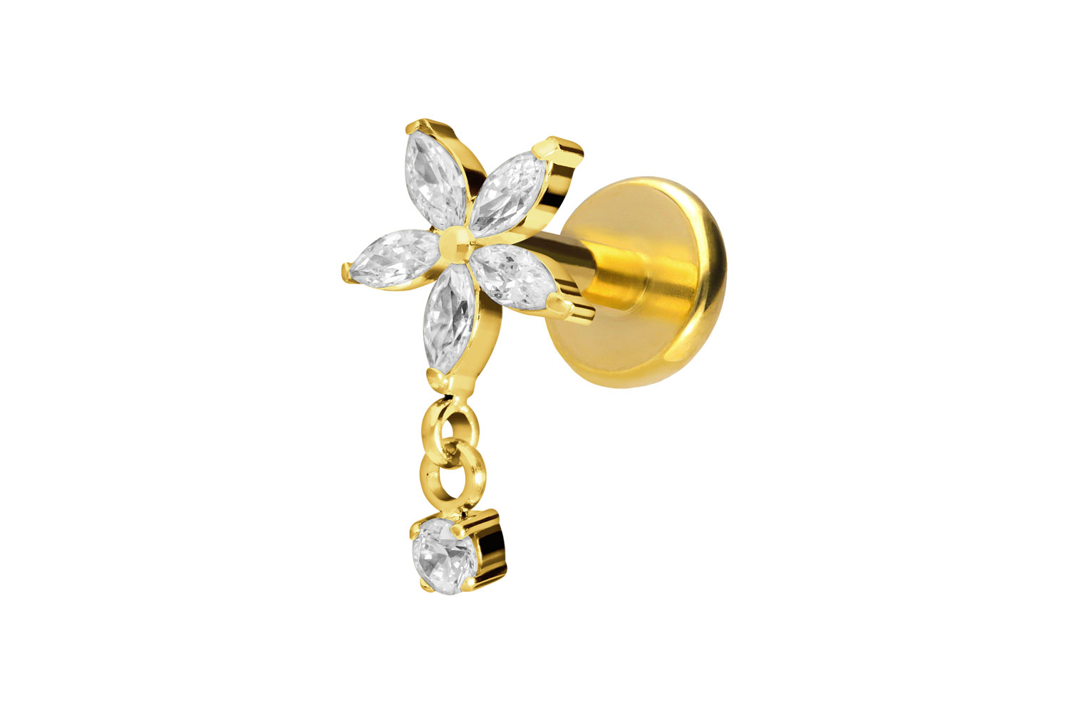 Titan Labret Piercing mit Push Fit KRISTALLBLUME + KRISTALL